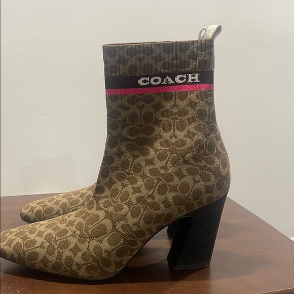 Coach Brown Heeled Boots with Textured Pattern - Picture 4 of 4